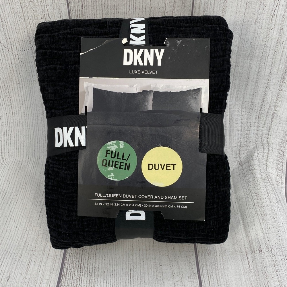 DKNY Luxe Velvet Duvet Cover Set Full/Queen Black Textured Bedding Contemporary